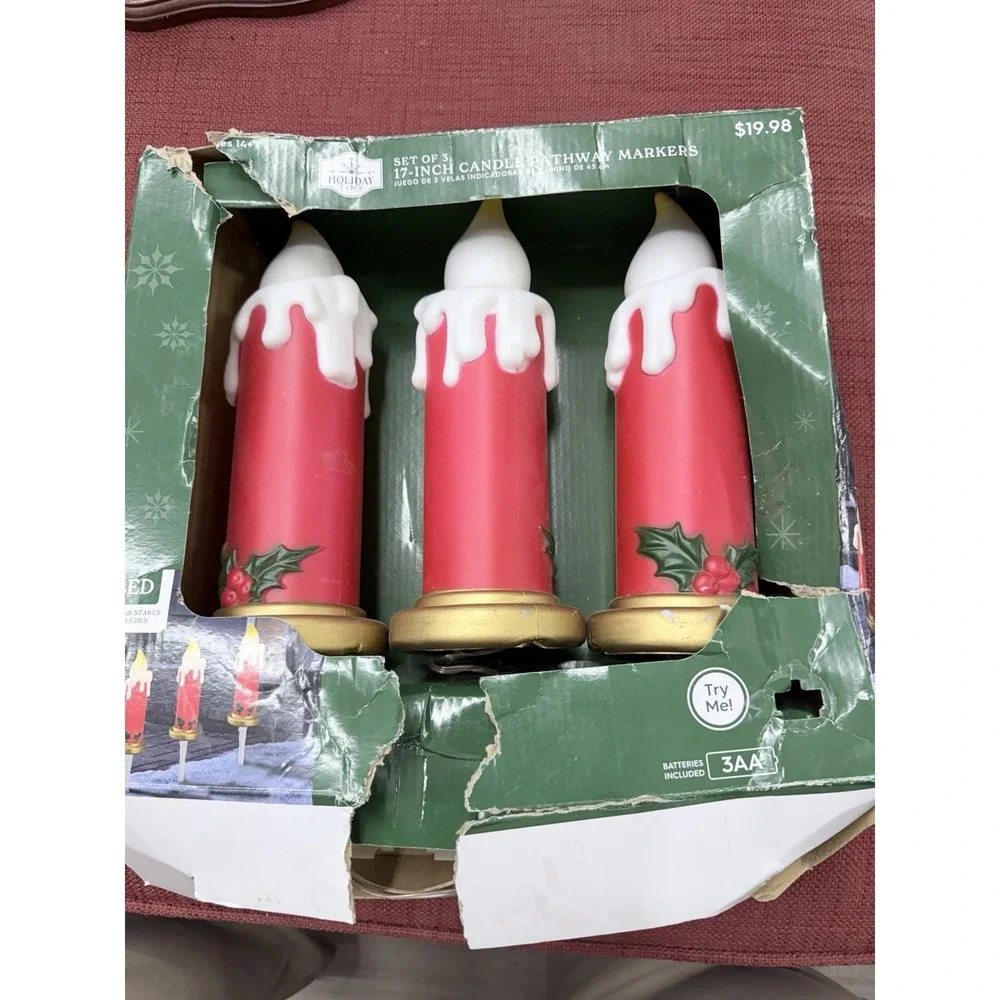 Holiday Time LED 17 Inch Candle Pathway Marker Set of 3 Christmas Yard Decor New